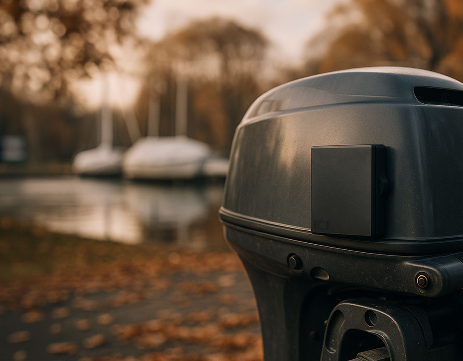MiniFinder Xtreme GPS tracker attached to a boat engine with magnetic mount.