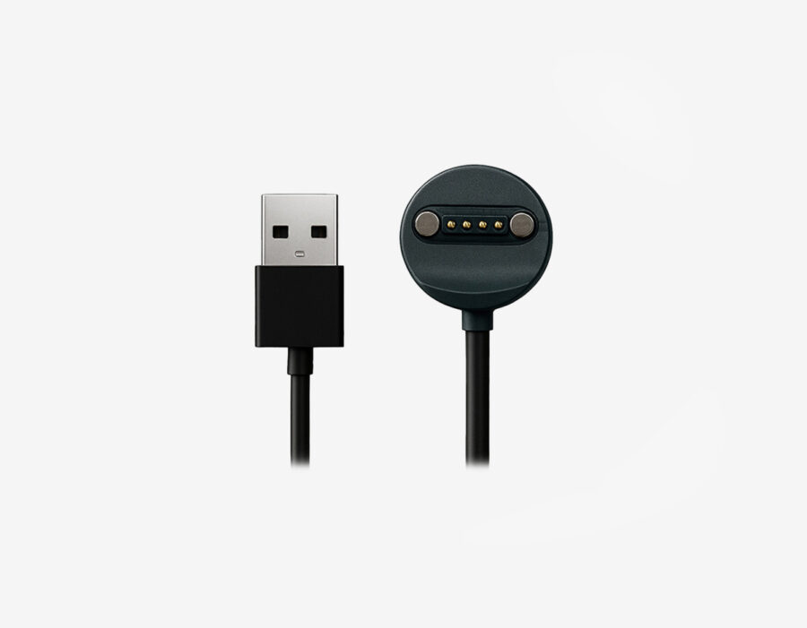 Charging cable for MiniFinder Atto Pro with magnetic connector and USB plug on white background.