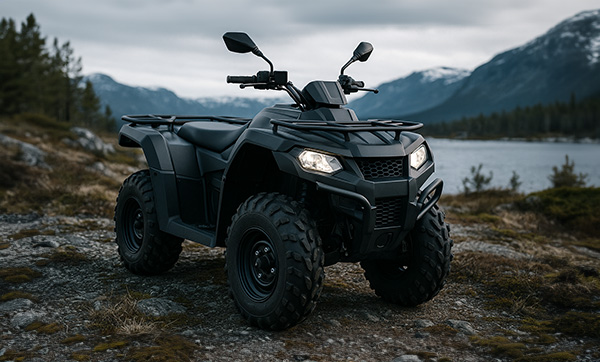 ATV equipped with a MiniFinder GPS tracker for real-time tracking and security.