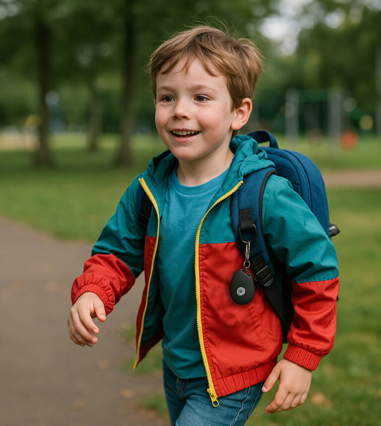 Wearable GPS Tracker kids on the backpack.