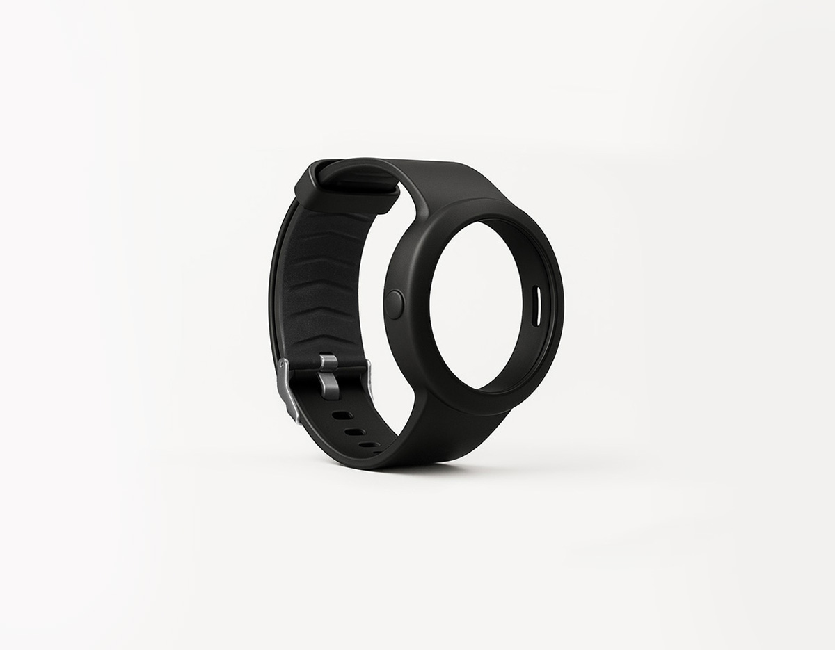 MiniFinder Nano soft silicone wristband shown on white background, designed for secure and comfortable everyday wear.