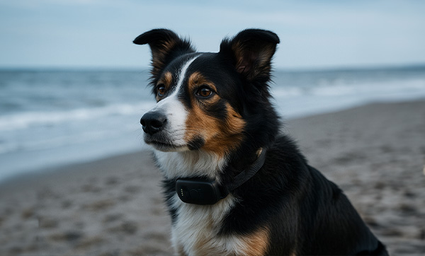 Dog wearing a MiniFinder GPS tracker for real-time pet tracking and safety.