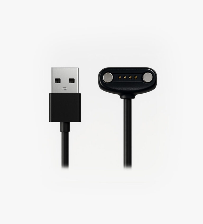 MiniFinder Pico magnetic USB charging cable with connector and USB plug, shown on white background.