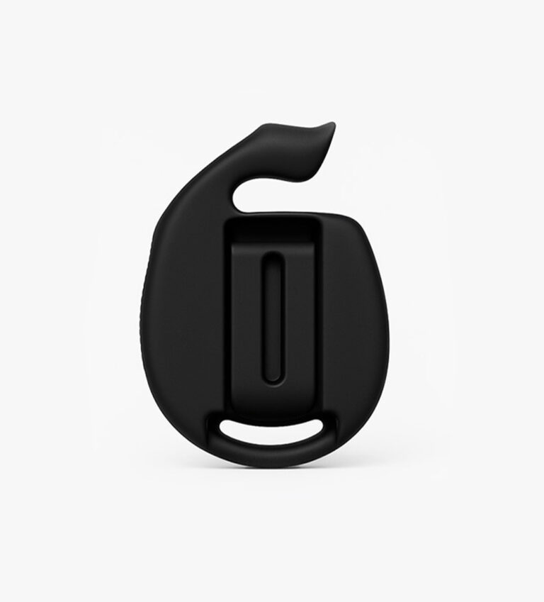 MiniFinder Pico clips for attaching the device to a belt or clothing, shown on white background.