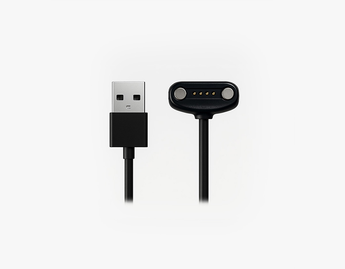MiniFinder Pico magnetic USB charging cable with connector and USB plug, shown on white background.