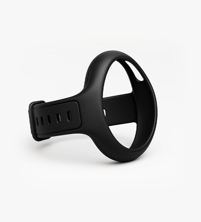 MiniFinder Pico silicone wristband shown on white background, designed for a secure and comfortable wrist fit.