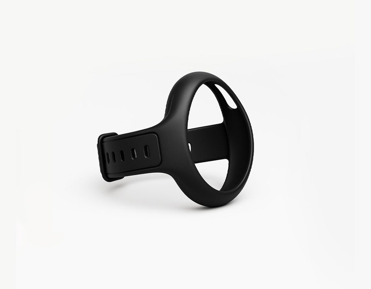 MiniFinder Pico silicone wristband shown on white background, designed for a secure and comfortable wrist fit.