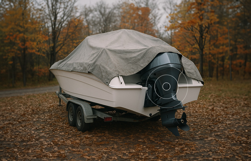 An unattended boat secured with MiniFinder Xtreme for advanced theft protection.