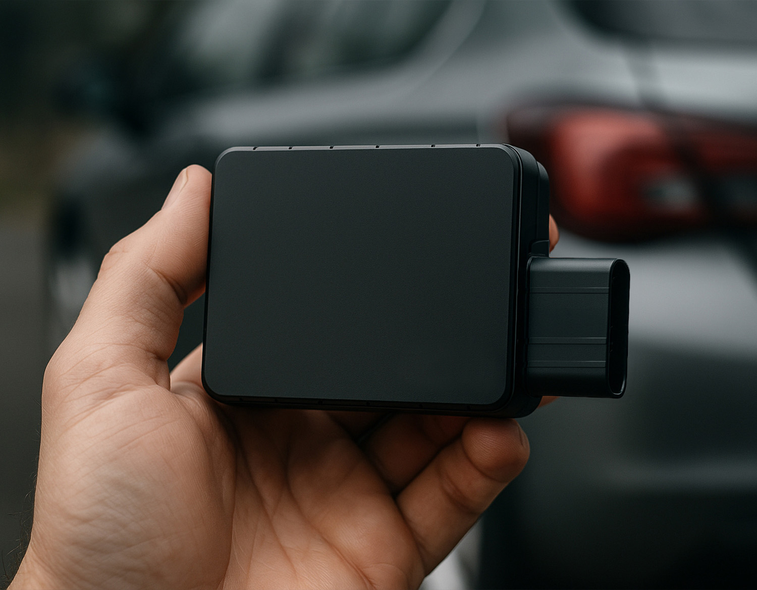 MiniFinder Xero GPS tracker held in hand, highlighting its compact and lightweight design.
