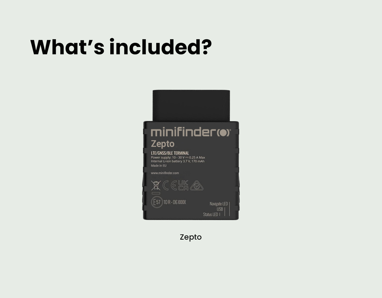 MiniFinder Zepto GPS tracker and user manual included in the product package.