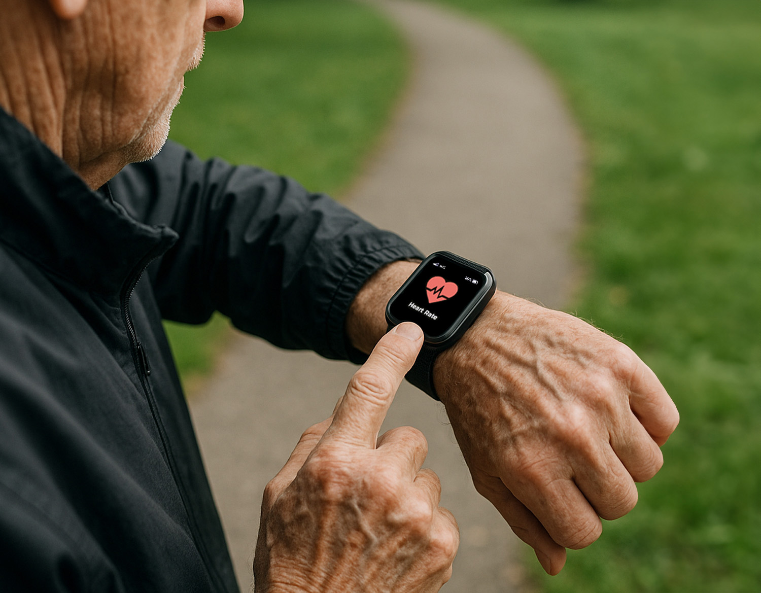 MiniFinder Watch showing heart rate data on the display.