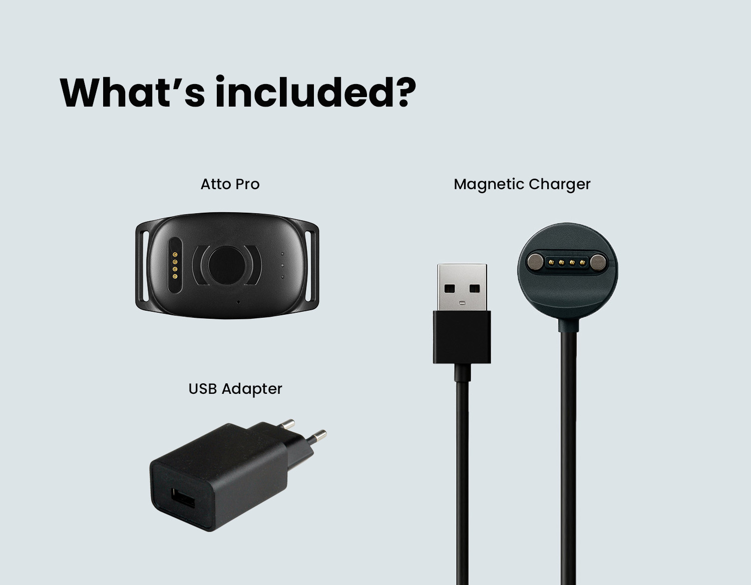 Atto Pro GPS device with USB adapter and magnetic charger included
