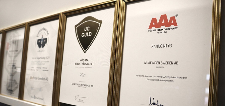 Image showing that MiniFinder has been awarded an AAA rating from Bisnode
