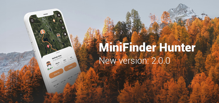 A mobile phone displaying the new upgraded version of the MiniFinder Hunter app