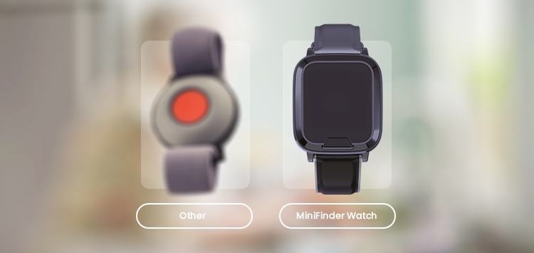 MiniFinder Watch compared to a traditional safety alarm showing mobile safety versus home based protection