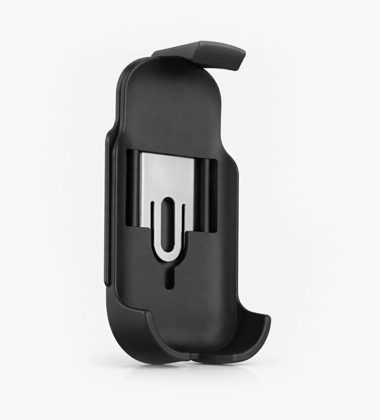 MiniFinder Nox clip securing the personal alarm to clothing or a belt for flexible and reliable use.