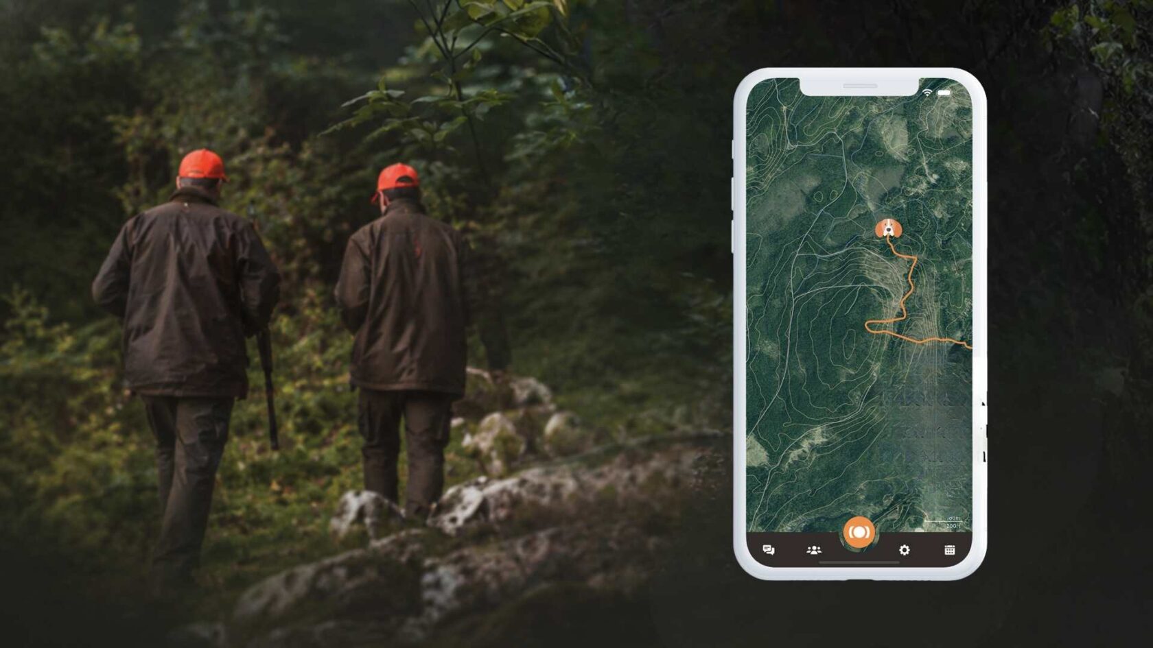 Hunting dog wearing a GPS tracker while handler follows location in the mobile app