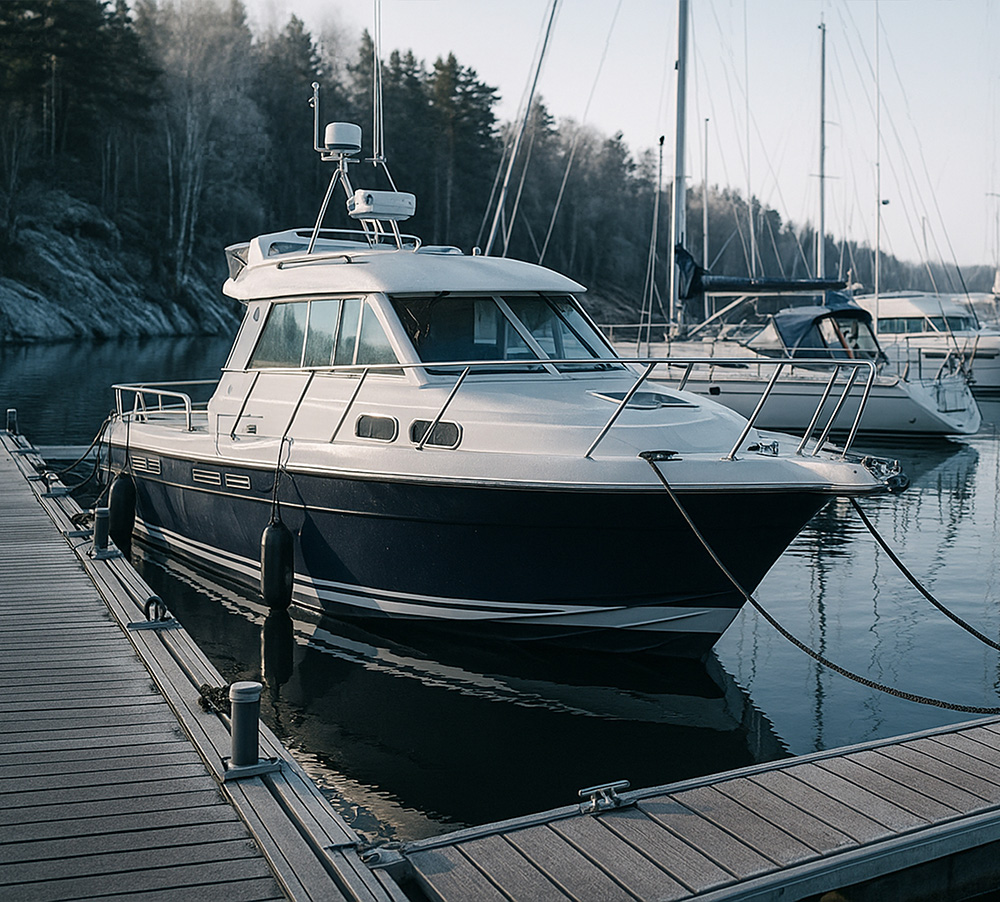 MiniFinder Live showing the real time location of a boat with GPS tracking in a marina.